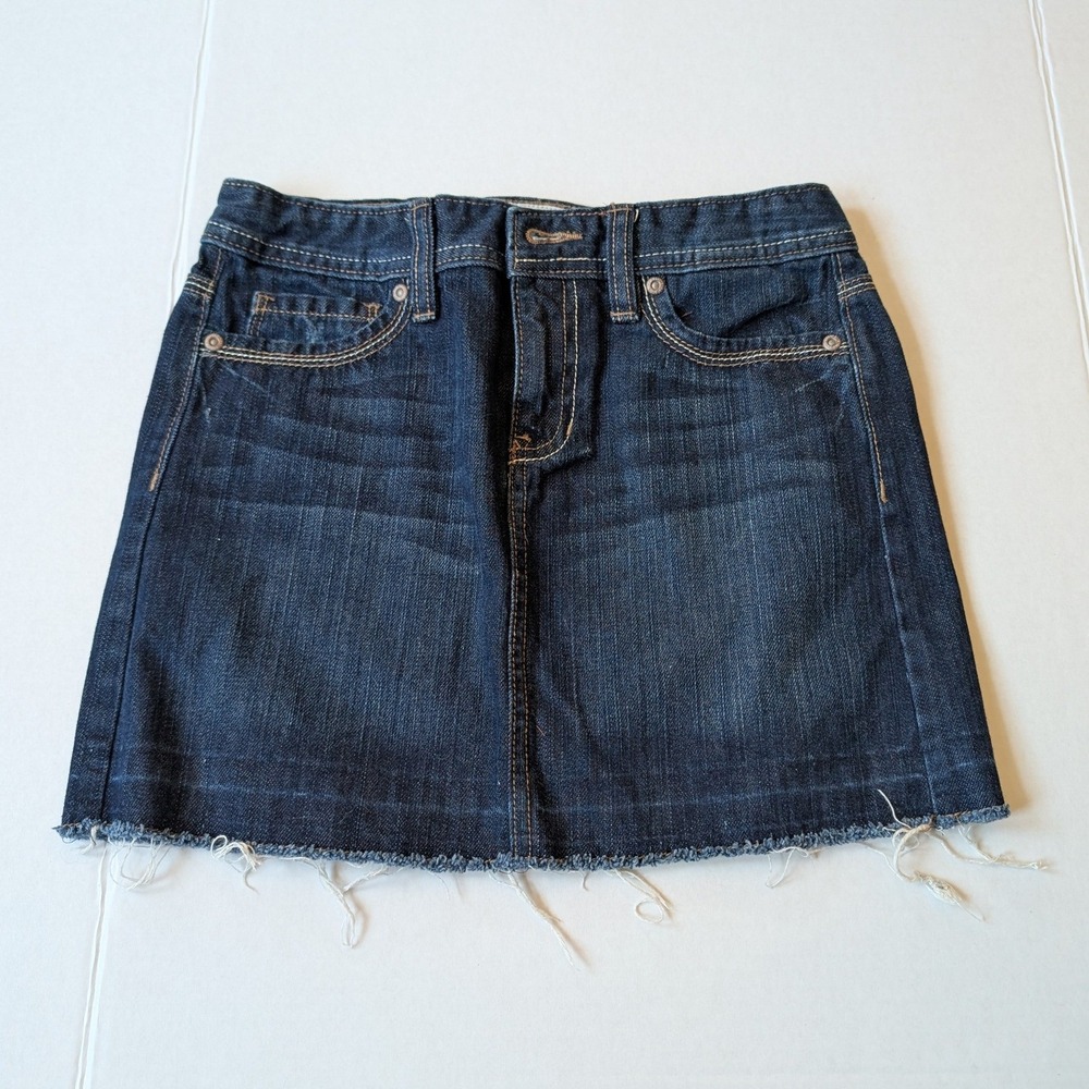 Old Navy Girls Blue Denim Mini Skirt Dark Wash Raw Hem Size 12 Festival Retro